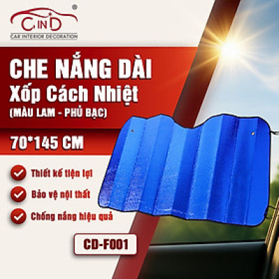 Tấm Che Nắng Ô Tô Xốp Cách Nhiệt Loại Dài Gấp Gọn Màu Lam Phủ Bạc Cho Kính Lái Và Kính Sau CIND CD-F001 (70x145cm) - Nhập Khẩu Chính Hãng
