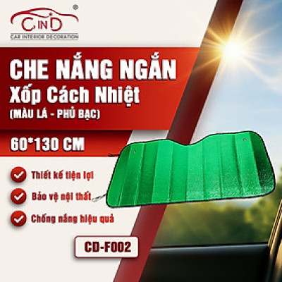 Tấm Che Nắng Ô Tô Xốp Cách Nhiệt Loại Ngắn Gấp Gọn Màu Lá Phủ Bạc Cho Kính Lái Và Kính Sau CIND CD-F002 (60x130cm) - Nhập Khẩu Chính Hãng
