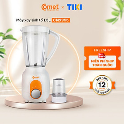 Máy xay sinh tố Comet CM9955 – 2 cối nhựa kháng vỡ, dung tích 1.5L – Công suất 450W, lưỡi dao thép không gỉ – Hàng chính hãng, bảo hành 1 năm