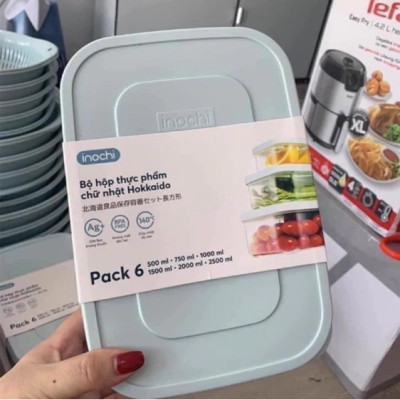 Bộ 6 hộp thực phẩm chữ nhật Hokkaido 500-750-1000-1500-2000-2500ml