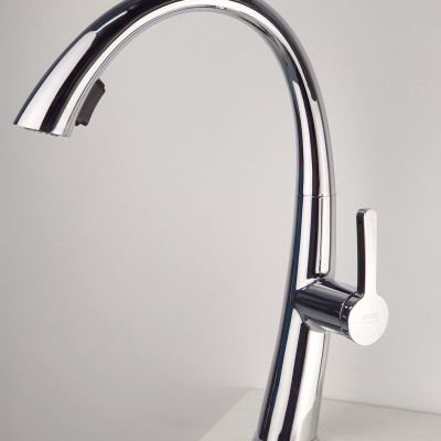 Vòi rửa chén nóng lạnh, dây kéo 2 chế độ Eurolife EL-KM07 (Trắng bạc)