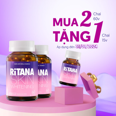 Viên uống RITANA trắng da mờ sạm nám với L-Glutathion, Sakura, Pomegranate, P.Leucotomos, collagen (60 viên)