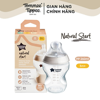 Bình Sữa Ty Siêu Mềm Tự nhiên Tommee Tippee Natural Start 260ml, Núm Ty Của Bình 3-6 Tháng