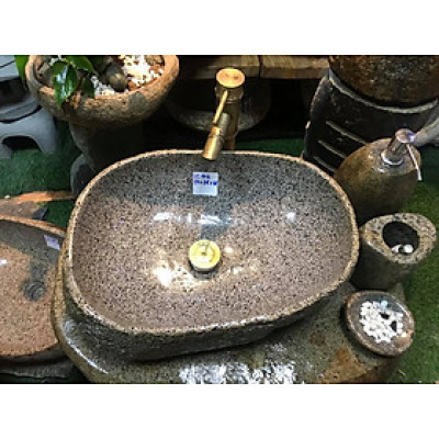 Combo Chậu đá tự nhiên, chậu rửa mặt đá, lavabo đá tự nhiên tây bắc, bền bỉ 1000 năm, đẹp, rất Việt Nam ( Chậu + Vòi + bộ xả)