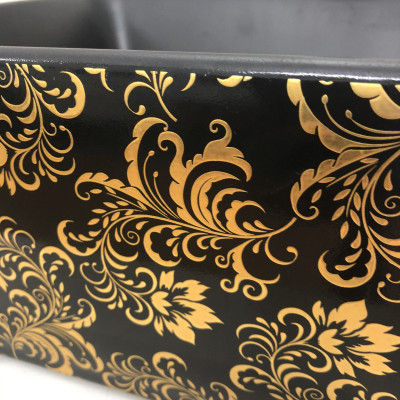 CHẬU LAVABO MEN ĐEN HOA VĂN VÀNG NHẬP KHẨU CAO CẤP CHÍNH HÃNG GRVL 8146B (CHẬU)