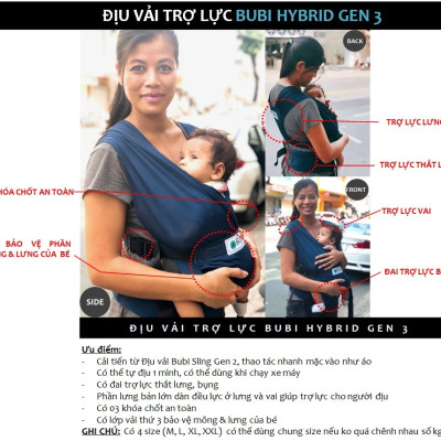 Địu vải BUBI Gen 3 - LƯỚI THOÁNG KHÍ -VÀNG CHANH