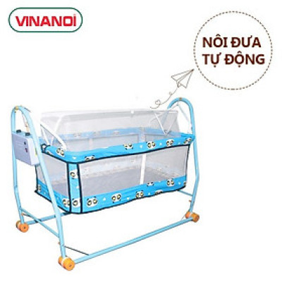 Nôi Tự Động Em Bé Giá Rẻ N20X VINANOI - Sức Đưa 20kg - Lồng Nôi Màu Xanh - Khung Võng Thép Màu Xanh