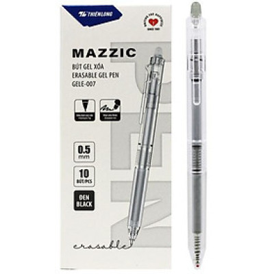 Hộp 10 Bút Gel Xóa Được 0.5 mm - Mazzic Thiên Long GELE-007 - Mực Đen