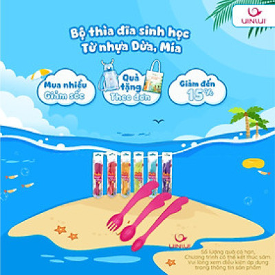 Bộ thìa dĩa ăn dặm làm từ nhựa sinh học Dừa - Set thìa dĩa 3 món UINLUI