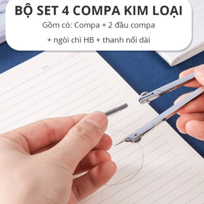 Bộ Compa vẽ kỹ thuật DELI thân thép gắn ngòi (2.0mm) - 8603