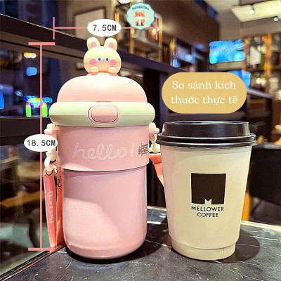 Cốc Giữ Nhiệt Trẻ Em 510ml Có Ống Hút, Cốc Đeo Chéo Hoạt Hình Dễ Thương Cho Bé Gái, Bình Nước Uống Tiện Lợi - HÀNG CHÍNH HÃNG MINIIN