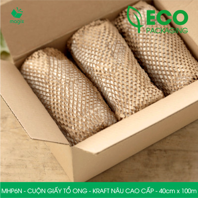 MHP6N - 40cm x 100m - Cuộn giấy tổ ong chống sốc - Kraft nâu Cao Cấp - Giấy gói hàng, gói quà