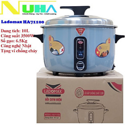 Nồi cơm điện công nghiệp 10L Ladomax công nghệ Nhật, nấu 6.5kg gạo, chống cơm cháy kèm vỉ hấp inox-Hàng chính hãng