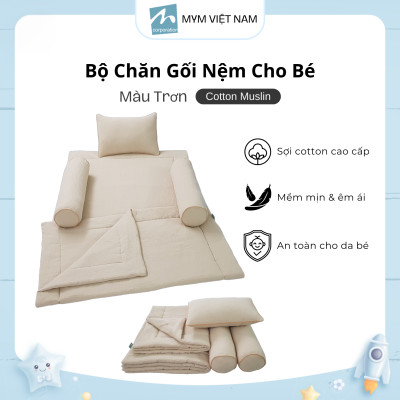 Bộ chăn gối cho bé MYM vải xô Muslin cao cấp thoáng mát thấm hút tốt an toàn cho làn da của bé