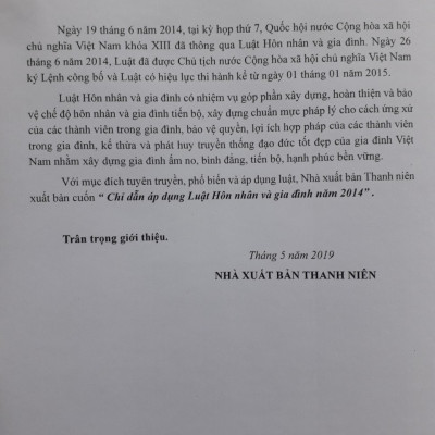 Chỉ Dẫn Áp Dụng Luật Hôn Nhân Gia Đình Năm 2014