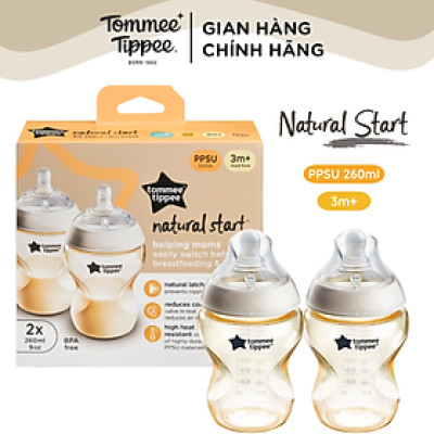 Bình Sữa PPSU Ty Siêu Mềm Tự Nhiên Tommee Tippee Natural Start 260ml, Núm Ty Của Bình 3-6 tháng (Bình Đôi)