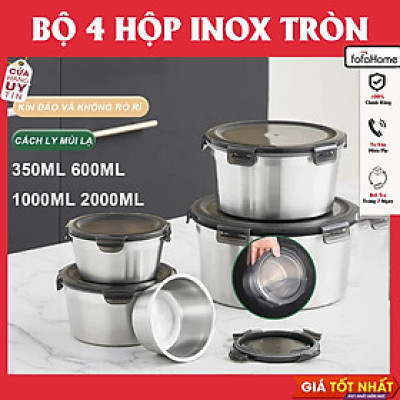 Hộp Đựng Thực Phẩm Inox 304 Hộp Đựng Cơm Trưa Thố Lạnh Có Lắp Nhựa 4 Dung Tích 350ml/600ml/1000ml/2000ml