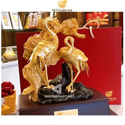 Tượng Đôi Chim Hạc Dát Vàng 24K (M03) MT Gold Art- Hàng chính hãng, trang trí nhà cửa, quà tặng dành cho sếp, đối tác, khách hàng