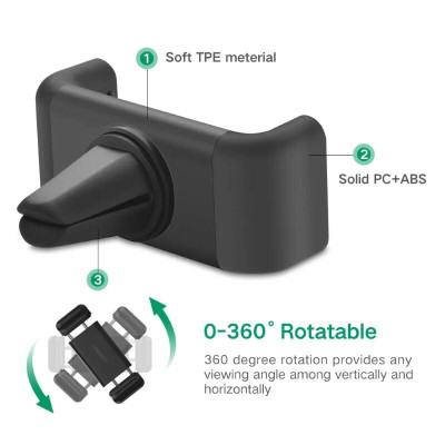 Ugreen UG30798LP120TK Màu Đen Giá Kẹp điện thoại trên khe thông gió ô tô xoay 360 độ - HÀNG CHÍNH HÃNG