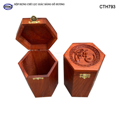 Hộp đựng trà bằng gỗ Hương mặt đục chữ Phúc - hình lục lăng, cafe, decor, giúp giữu mùi vị, vân gỗ siêu đẹp - CTH793