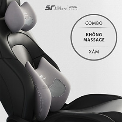 Combo Tựa Đầu Và Tựa Lưng Ô Tô Túi Khí Kéo Dãn Massage Chườm Nóng, Gối Cao Su Non, Giảm Mỏi Cổ Vai Cột Sống - Sairui