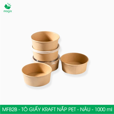 MFB2B - 1000ml - 50 Tô giấy Kraft nâu nắp PET - Bát giấy đựng thực phẩm