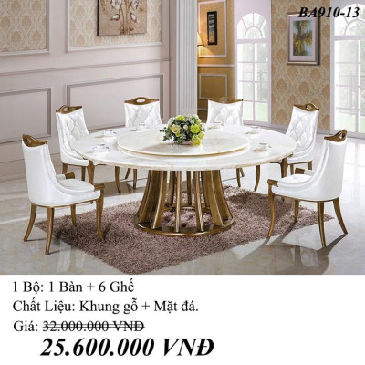 Bộ bàn ghế phòng ăn mặt đá tròn nhập khẩu Juno Sofa HFC-BBA910-13 cao cấp