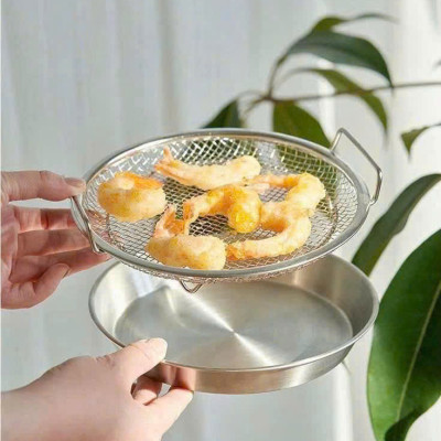 Khay Tròn Inox 304 Kèm Ray Lưới Lọc Ráo Dầu Chiên Thức Ăn Đa Năng Tiện Dụng 19cm - HÀNG CHÍNH HÃNG MINIIN