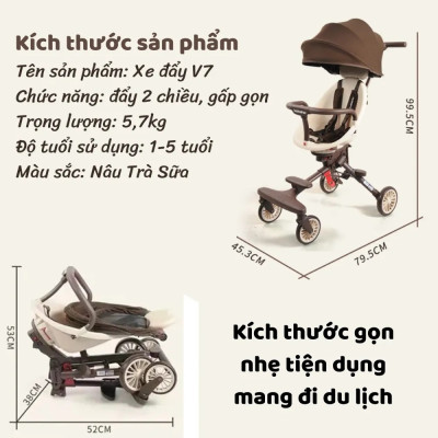 Xe Đẩy Gấp Gọn  Baobaohao V7, Xe Đẩy 2 Chiều Gấp Siêu Gọn Tiện Mang Du Lịch