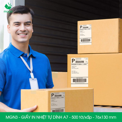 MGN3 - 76x130 mm - Combo 2 xấp 500 tờ giấy in nhiệt A7 tự dính - Giấy in đơn hàng, giấy in A7