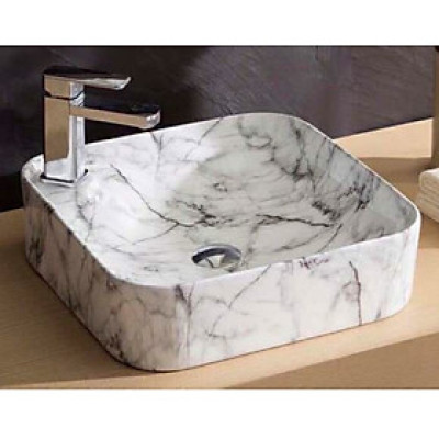 CHẬU LAVABOGÓC VUÔNG TRẮNG VÂN MÂY GRVL 8176H