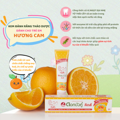 Kem đánh răng thảo dược Dokbuaku cho bé vị cam chống sâu răng - 35g/Tuýp
