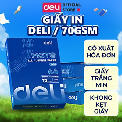 500 Tờ Giấy A4 Deli Giấy In Photo Cao Cấp Chính Hãng Loại Dày - Giấy Vẽ Chống Lóa Mỏi Mắt  