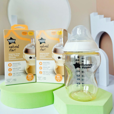 COMBO Ty Ngậm Silicon Siêu Nhẹ Tommee Tippee Ultra Light 6-18m & Bình Sữa PPSU Ty Siêu Mềm Tommee Tippee 260ml