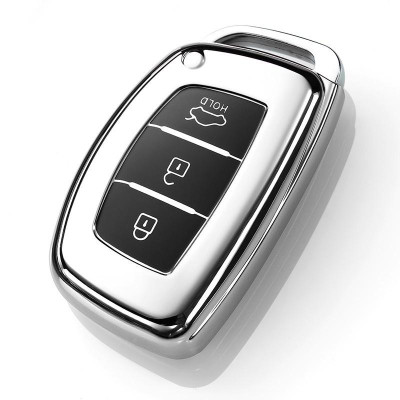 Móc khóa kèm ốp bảo vệ chìa khóa xe Hyundai Accent 2019, Accent 2021, Tucson, i10 nhựa mềm TPU tráng gương.