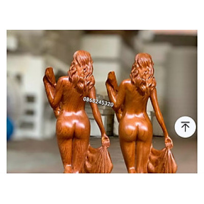 Tượng cô gái thiếu nữ nghệ thuật ,trang trí phòng khách ,bàn làm việc bằng gỗ hương đá kt 40×14×12cm