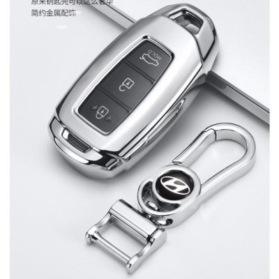 Móc khóa kèm ốp bảo vệ chìa khóa xe Hyundai Accent 2019, Accent 2021, Tucson, i10 nhựa mềm TPU tráng gương.