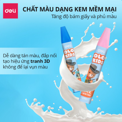 Màu sáp dầu học sinh Colorkids 12/24 màu Deli- Sáp màu dầu siêu mịn, màu sắc tươi sáng, an toàn ít mùi, tô màu mỹ thuật