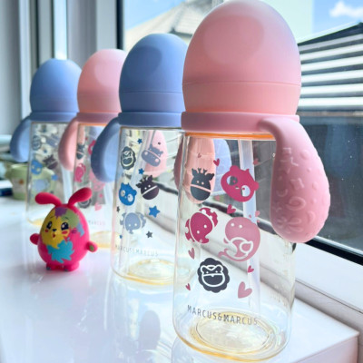 Bình Tập Uống Chuyển Tiếp PPSU  Marcus & Marcus 300ml Cho Bé Từ 6 Tháng – Xanh, Hồng