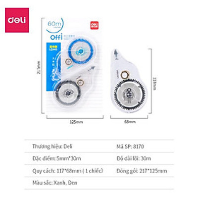 Set bút xóa băng cao cấp Deli Dài 30m/c - 2 chiếc/vỉ - 8170 .