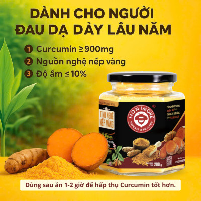 Combo Tinh bột nghệ nếp vàng Honimore 200g + Mật ong nguyên chất Hoa Vải Thiều 360g - giúp hỗ trợ cải thiện đau dạ dày