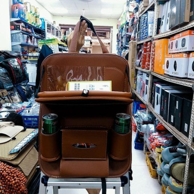Túi da đựng đồ sau ghế  ô tô có bàn gập  loại cao cấp