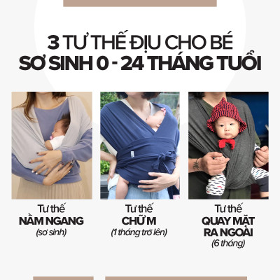 [Cao Cấp - Màu Lavender] Địu Vải Em Bé Sling Baby Sling Flex/Flex Plus Dễ Địu Êm Vai An Toàn Cho Bé 0–24 Tháng
