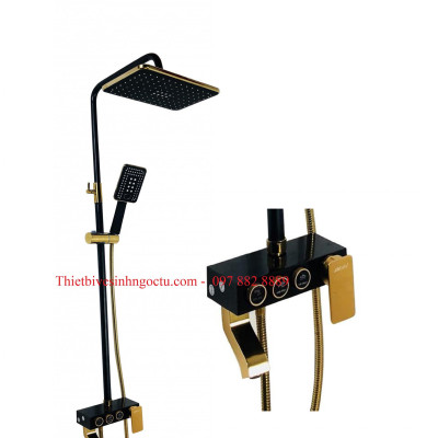 Sen cây tắm nóng lạnh đen ánh vàng 3in1 GS6568