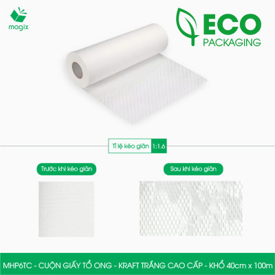 MHP6TC - 40cm x 100m - Cuộn giấy tổ ong chống sốc - Kraft trắng Cao Cấp - Giấy gói hàng, gói quà