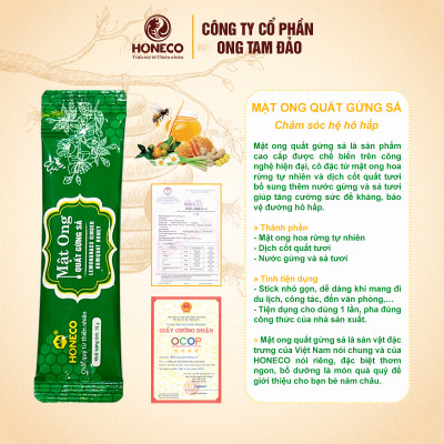 Mật ong Quất gừng sả HONECO 15 gói x 15g
