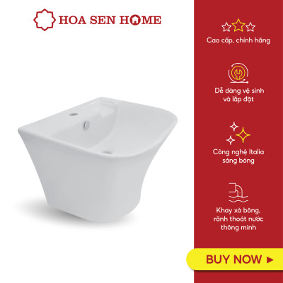 Lavabo treo tường TUSLO COCL001 liền thân, men sứ Nano cao cấp, kháng khuẩn tích hợp khay để xà bông và rãnh thoát nước, có lỗ xả tràn- Hàng chính hãng