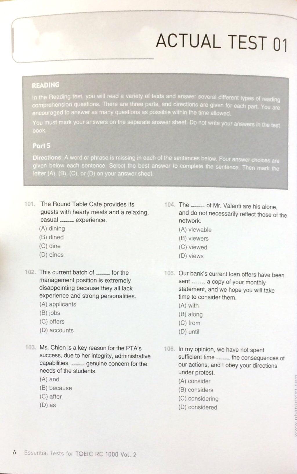 Essential Test For TOEIC RC 1000 Vol 2 (Không CD)