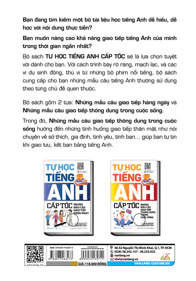 Bộ 2 cuốn Tự Học Tiếng Anh cấp Tốc - Những mẫu câu Giao Tiếp Hàng Ngày - Những mẫu câu Giao Tiếp Thông Dụng Trong Cuộc Sống