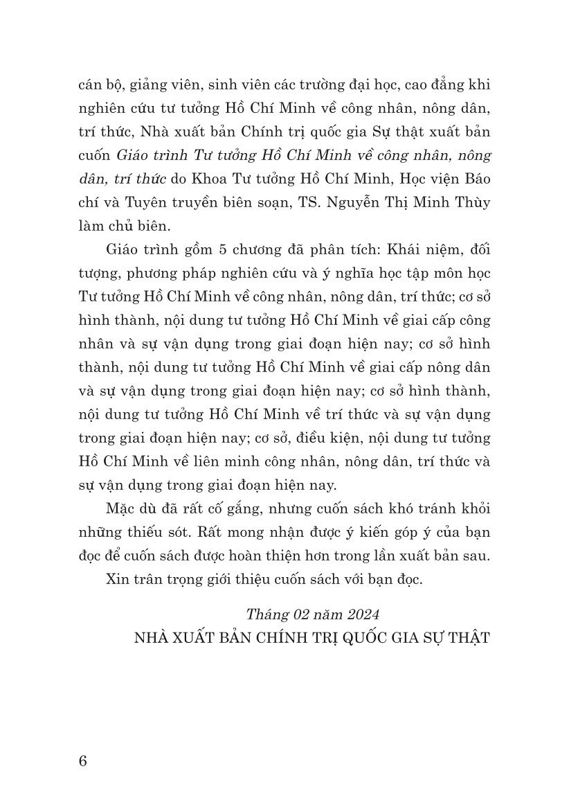 Giáo trình tư tưởng Hồ Chí Minh về công nhân, nông dân, trí thức ( bản in 2024)